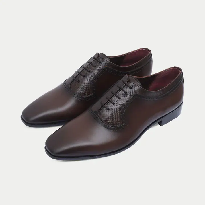 Handmade Brown Leather Formal Lace-Up Shoes, Dark Brown color, Formal Lace Ups category, view 1 by Hidesole