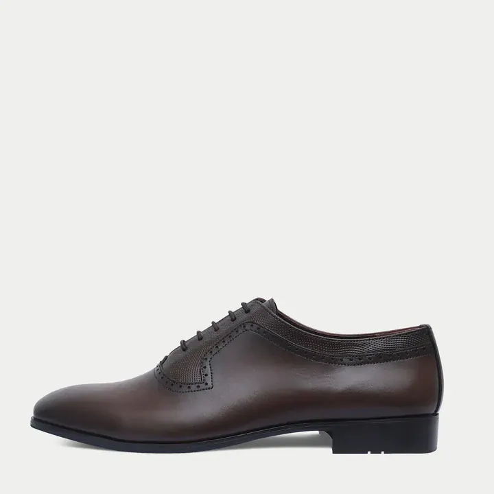 Handmade Brown Leather Formal Lace-Up Shoes, Dark Brown color, Formal Lace Ups category, view 2 by Hidesole