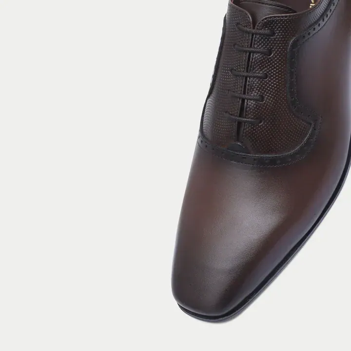 Handmade Brown Leather Formal Lace-Up Shoes, Dark Brown color, Formal Lace Ups category, view 3 by Hidesole