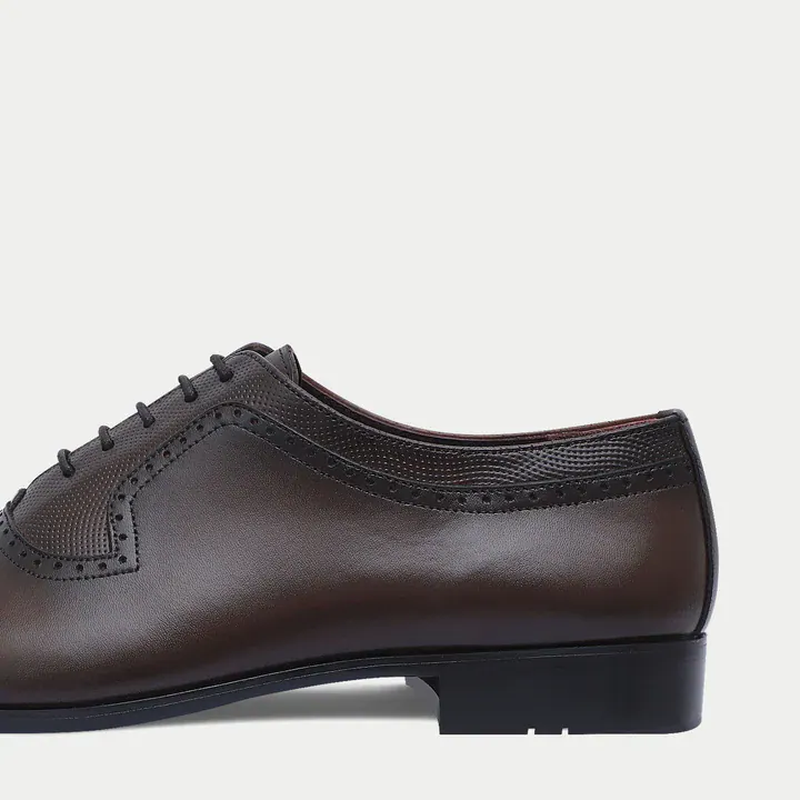 Handmade Brown Leather Formal Lace-Up Shoes, Dark Brown color, Formal Lace Ups category, view 4 by Hidesole