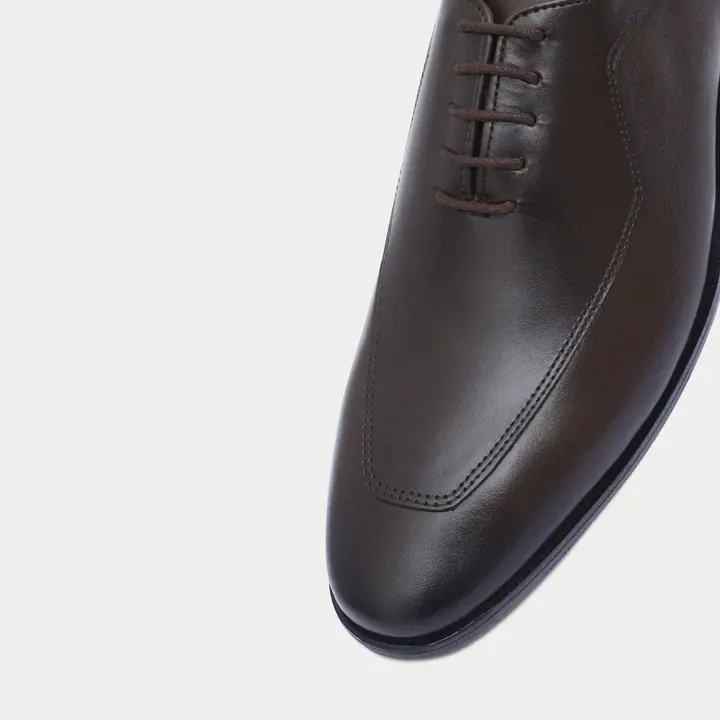 Handmade Coffee Leather Formal Lace-Up Shoes, Coffee color, Formal Lace Ups category, view 3 by Hidesole
