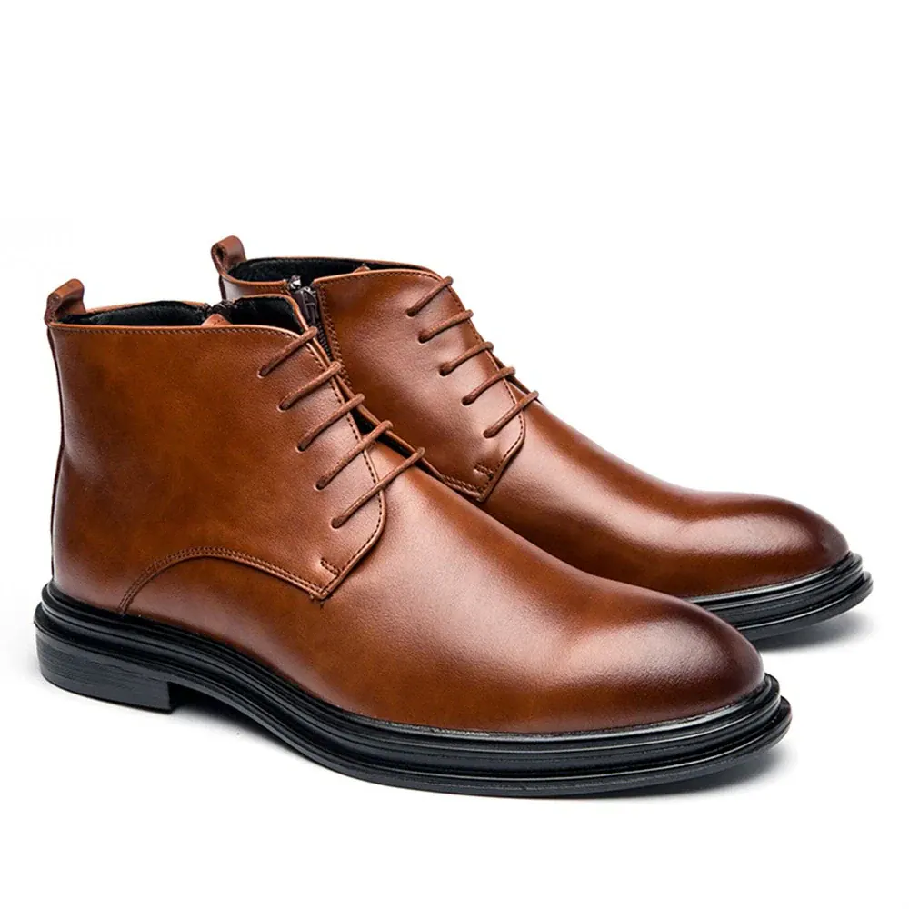 Leather Classic Fashion Casual Chukka Boots, Brown color, Chukka Shoes category, view 2 by Hidesole