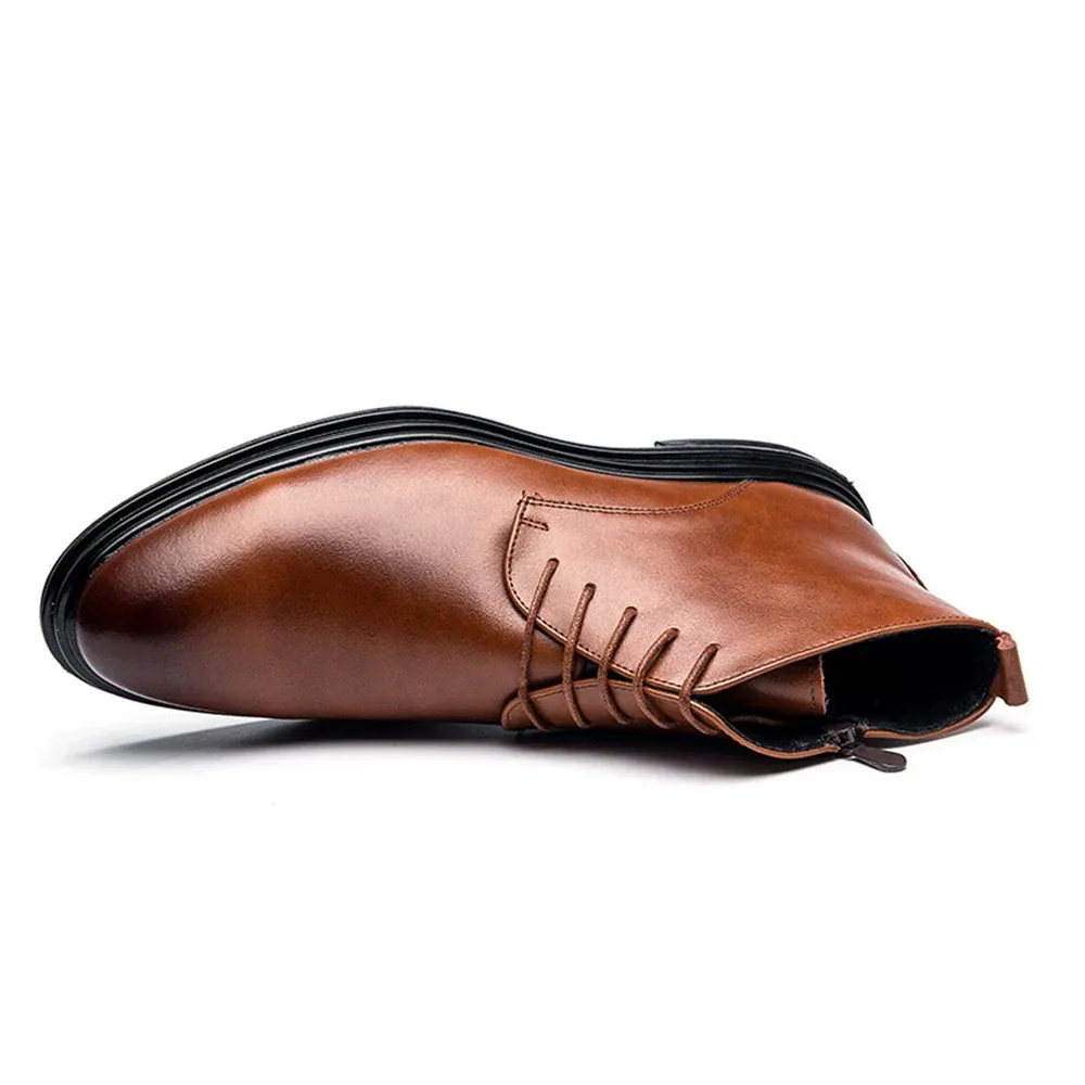 Leather Classic Fashion Casual Chukka Boots, Brown color, Chukka Shoes category, view 3 by Hidesole