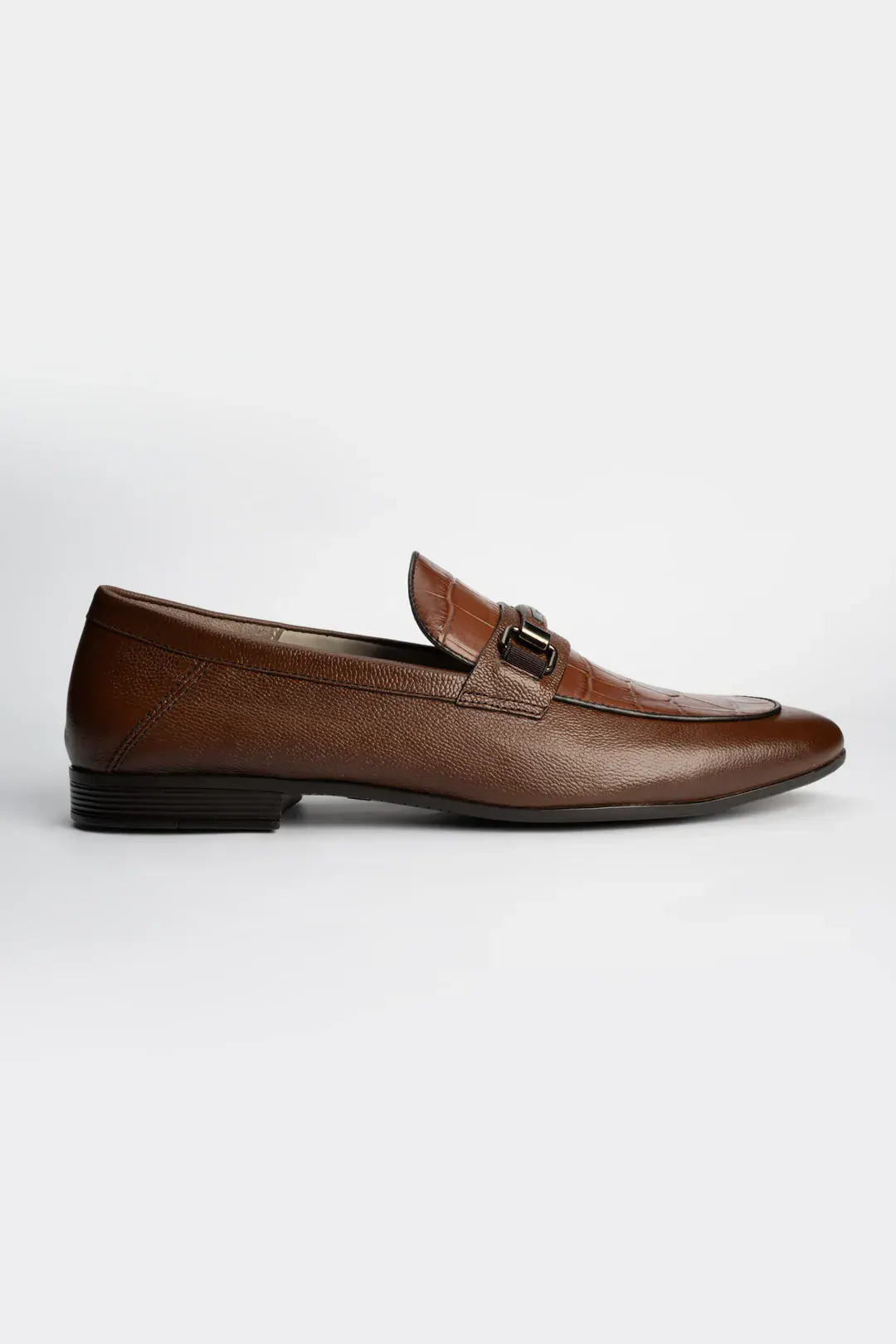 Brown Cow Milled with Crocodile Texture Finish Leather Loafers, Brown color, Loafers category, view 1 by Hidesole