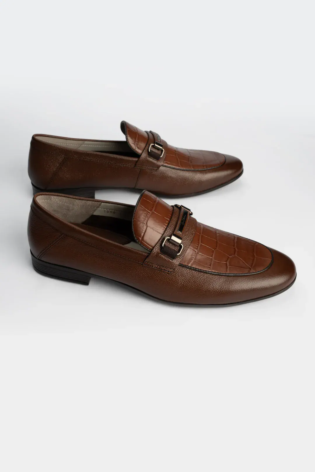 Brown Cow Milled with Crocodile Texture Finish Leather Loafers, Brown color, Loafers category, view 2 by Hidesole