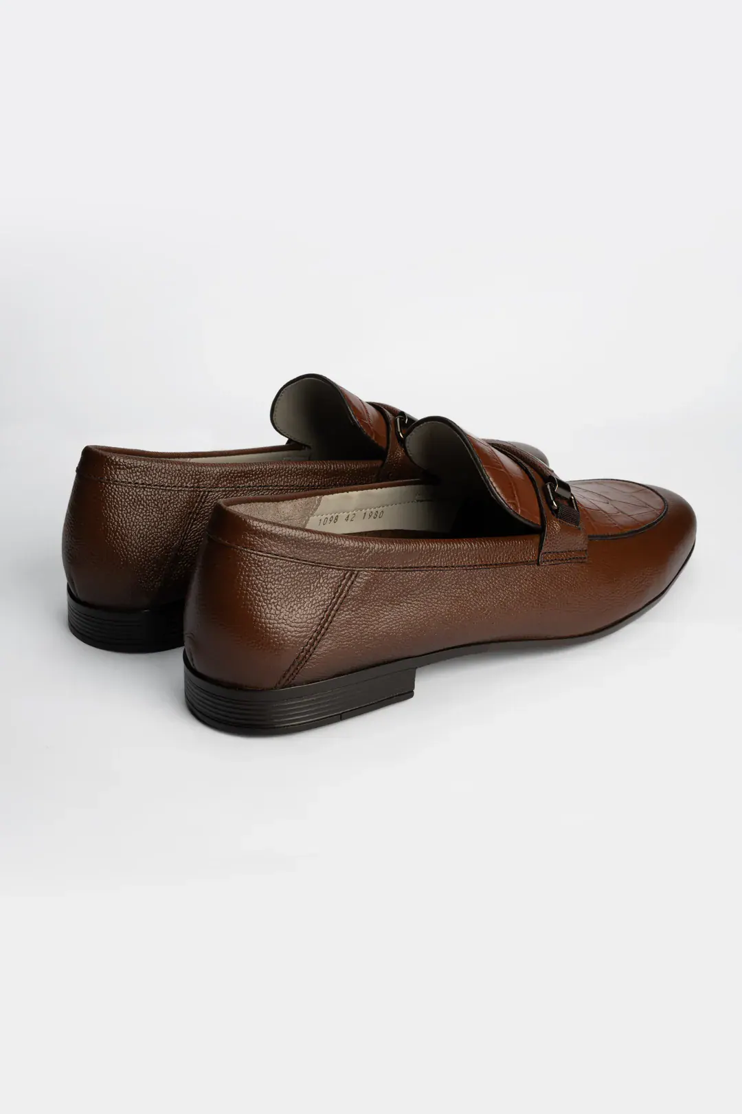 Brown Cow Milled with Crocodile Texture Finish Leather Loafers, Brown color, Loafers category, view 3 by Hidesole