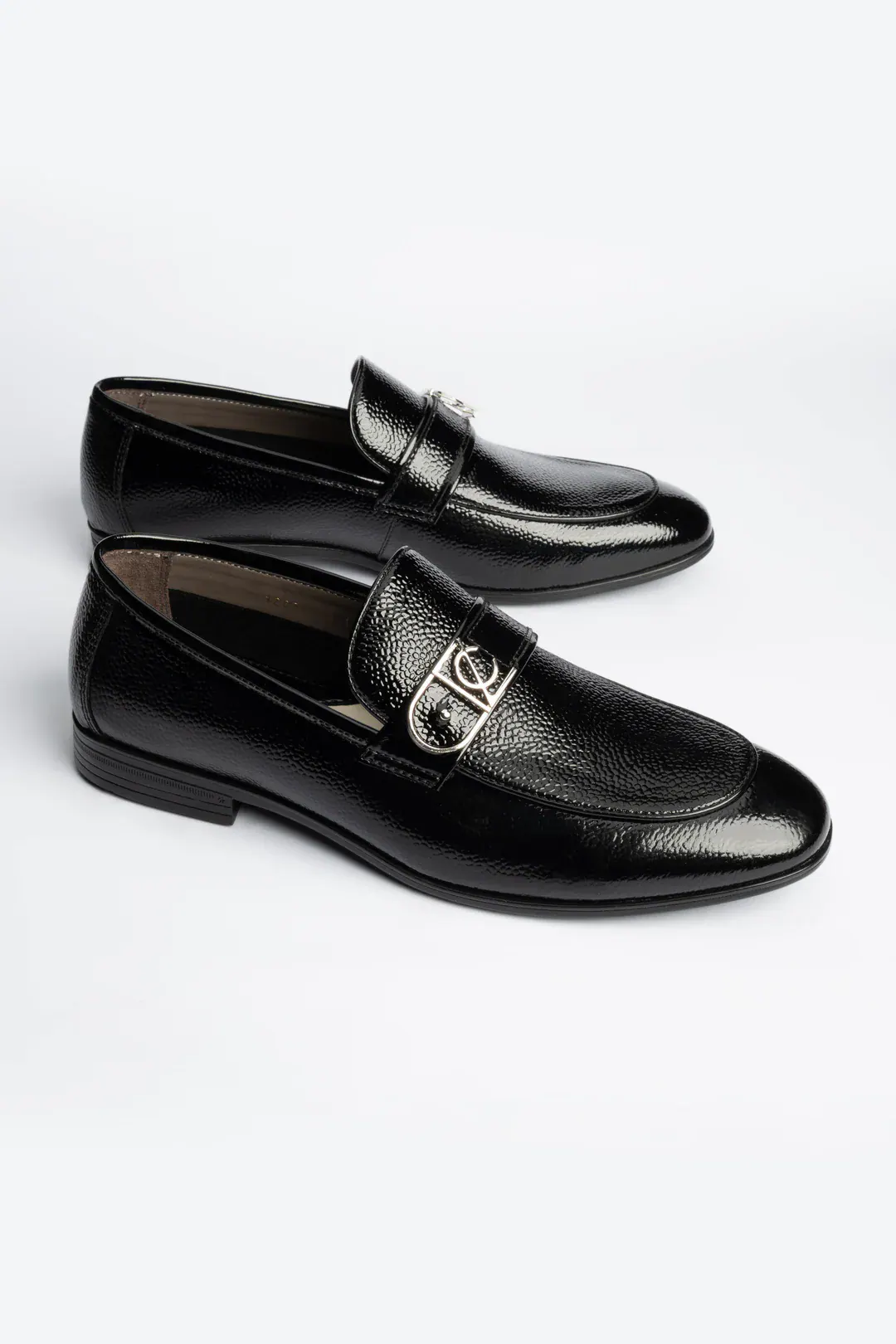 High Shine Snake Print Black Leather Loafers, Black color, Loafers category, view 2 by Hidesole