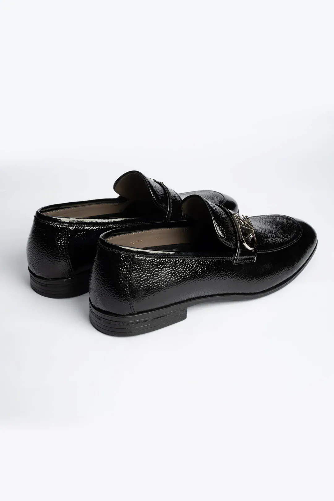 High Shine Snake Print Black Leather Loafers, Black color, Loafers category, view 3 by Hidesole