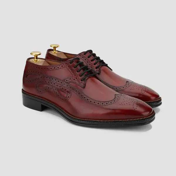 Escobar Style Calf Leather Handcrafted Derby Shoes, Burgundy color, Derby Leather Shoes category, view 1 by Hidesole