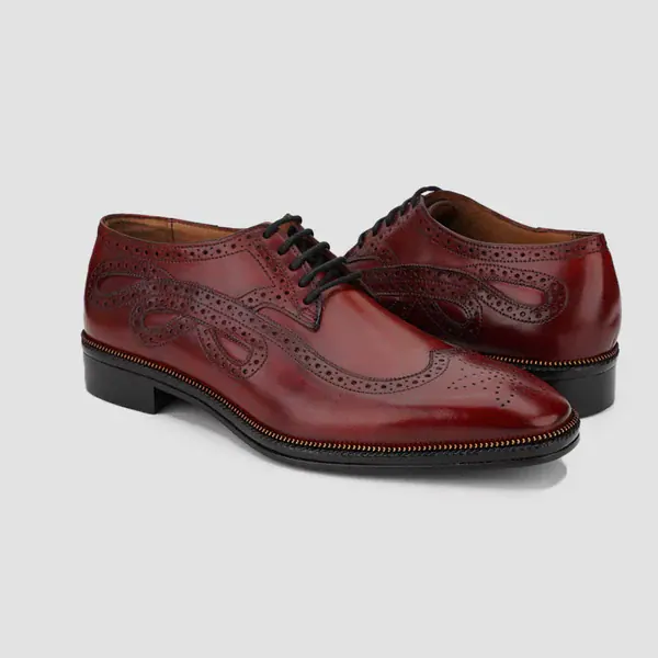 Escobar Style Calf Leather Handcrafted Derby Shoes, Burgundy color, Derby Leather Shoes category, view 3 by Hidesole