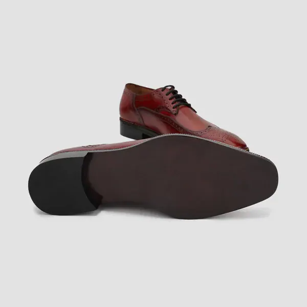 Escobar Style Calf Leather Handcrafted Derby Shoes, Burgundy color, Derby Leather Shoes category, view 4 by Hidesole