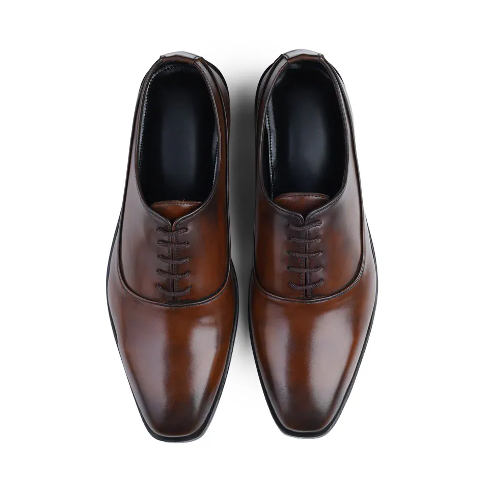 Premium Cow Leather All Day Wear Leather Formal Lace Up, Dark Brown color, Formal Lace Ups category, view 2 by Hidesole