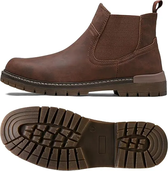 Jousen Chelsea Boots Casual Slip On Ankle Waterproof Mens Boots, Brown color, Chelsea category, view 2 by Hidesole