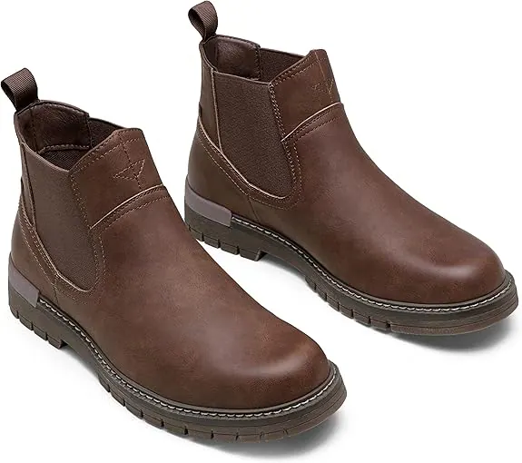 Jousen Chelsea Boots Casual Slip On Ankle Waterproof Mens Boots, Brown color, Chelsea category, view 3 by Hidesole