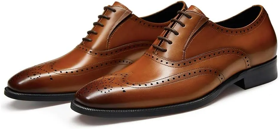 Genuine Leather Classic Elastic Band Formal Lace Up, Brown color, Formal Lace Ups category, view 1 by Hidesole