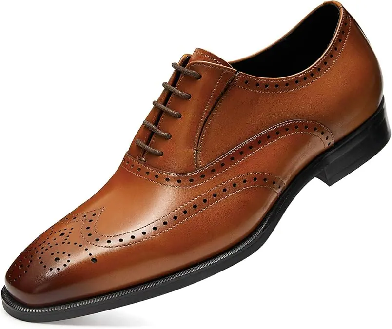 Genuine Leather Classic Elastic Band Formal Lace Up, Brown color, Formal Lace Ups category, view 2 by Hidesole