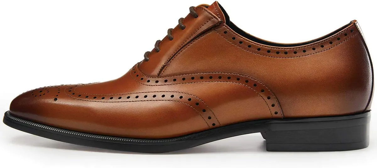 Genuine Leather Classic Elastic Band Formal Lace Up, Brown color, Formal Lace Ups category, view 3 by Hidesole